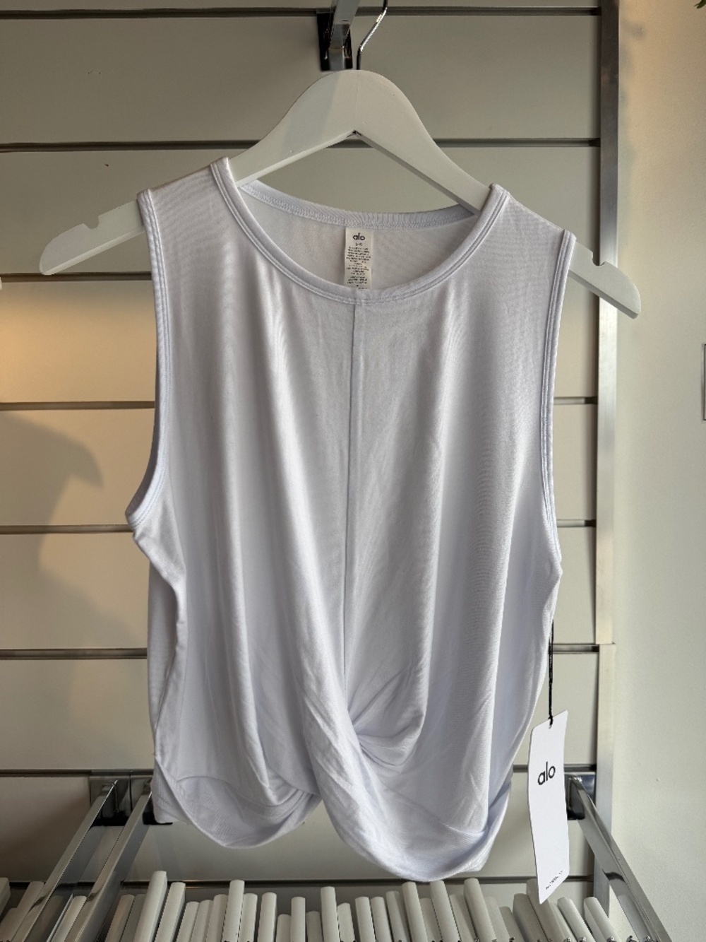 ALO Yoga White Front-Twist Sleeveless Tank